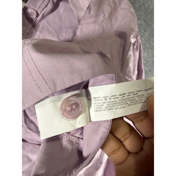 Zara Womens Lavender Purple Cropped Button Down Puff Sleeve Shirt Large 7563/268 - Picture 5 of 9